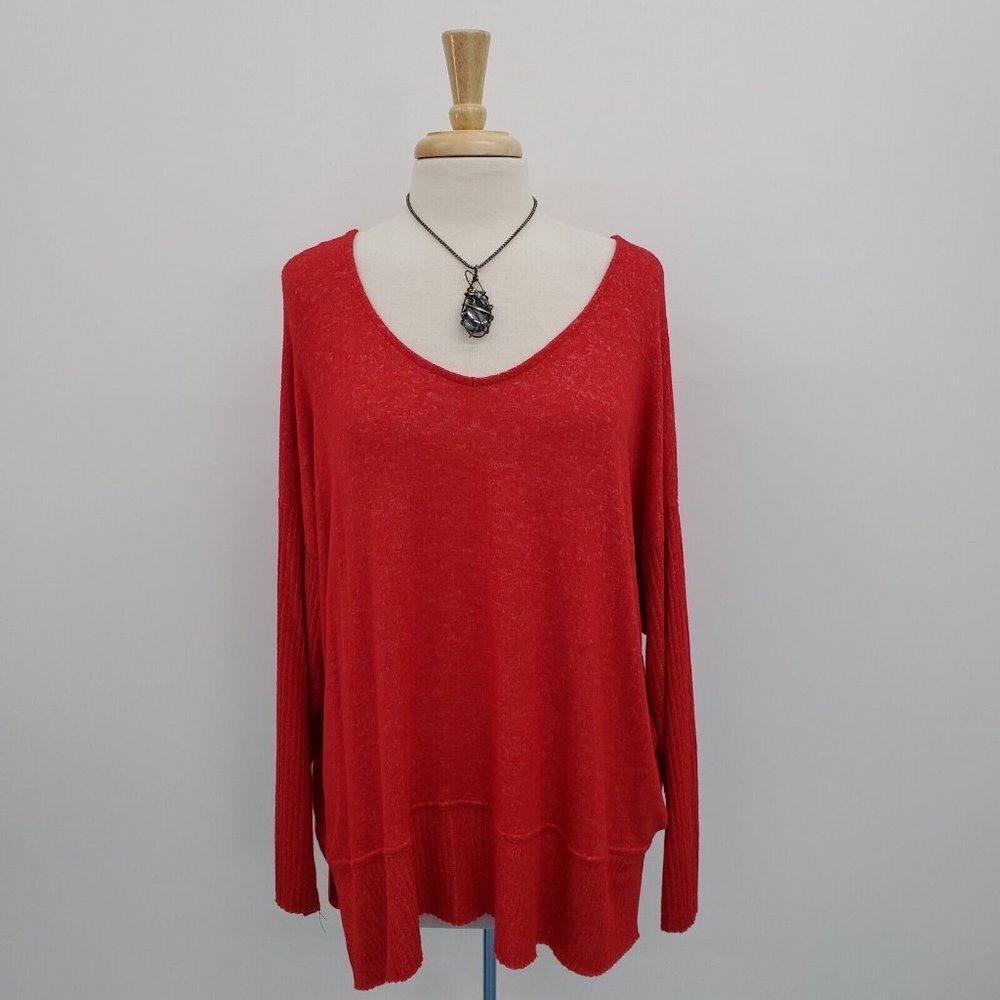 Per se Womens Long Sleeve V-Neck Red Pullover Sweater‎ Plus Size 2X Lightweight